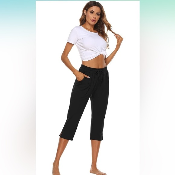 THANTH Womens Capri Yoga Pants with Pockets Black Size Large - Picture 1 of 14